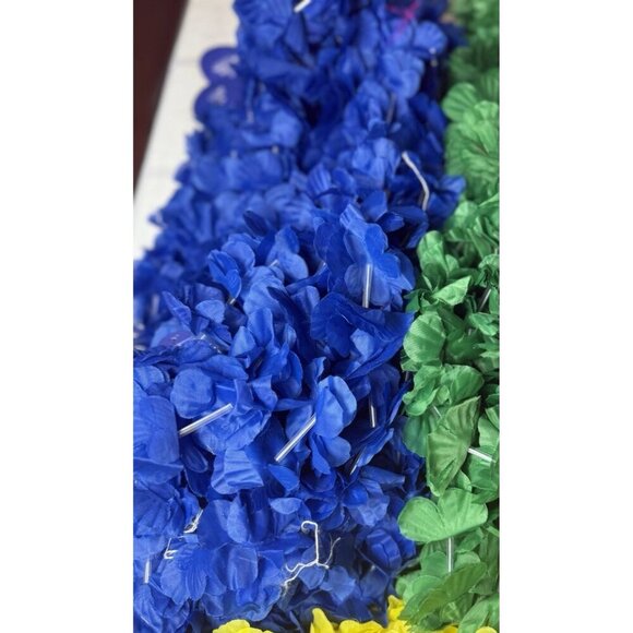 Lot of 40 Colorful Hawaiian Faux Flower Leis - Yellow Green Red Blue 10 of Each - Picture 4 of 7